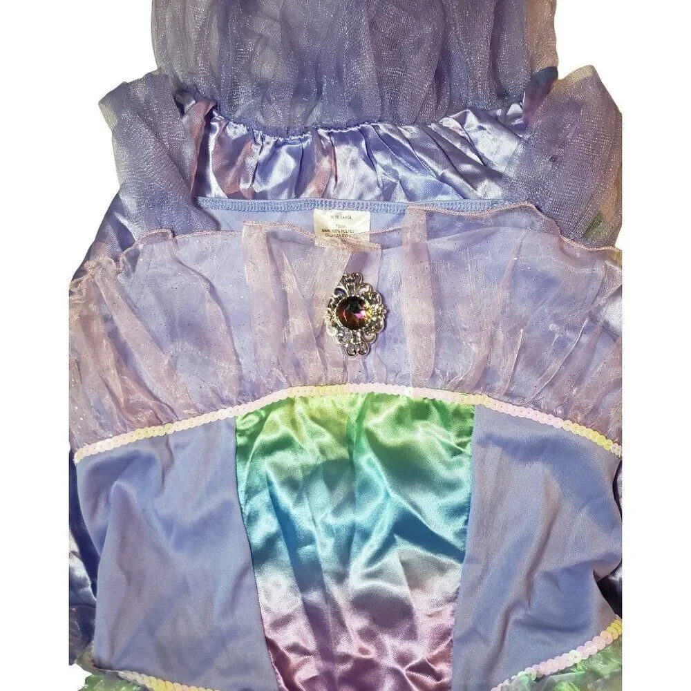 Girls Costume Mermaid Iridescent Rainbow Mermaid Costume Satin Mesh Large NWT
